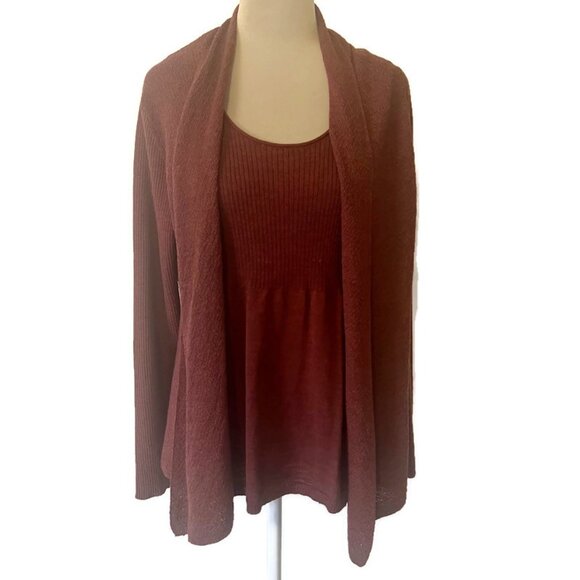 Eileen Fisher Wool Stretch Knit Twinset Cardigan Sweater Sleeveless Top Rib S - Picture 1 of 15